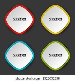 Vector graphic design four rounded banner backgrounds in different colors. Paper flat banner origami style. Abstract pointer banner