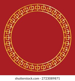 Diseño gráfico de Vector de marco de círculo dorado con fondo rojo y área en blanco para el fondo del tema del año Nuevo chino