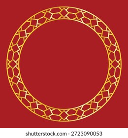 Diseño gráfico de Vector de marco de círculo dorado con fondo rojo y área en blanco para el fondo del tema del año Nuevo chino