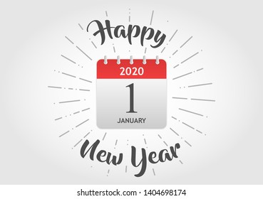 vector graphic design for happy new year greeting card with calendar that show 1st January 2020. vintage festive vector template design.
