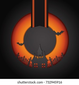 Vector graphic design ideas for Halloween wreaths design, paper cutting concept