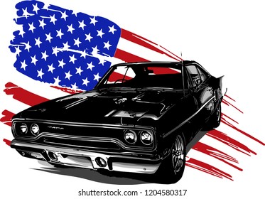 vector graphic design illustration of an American muscle car