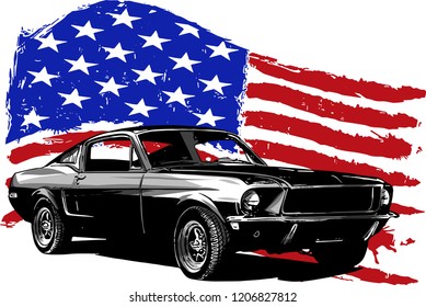 vector graphic design illustration of an American muscle car