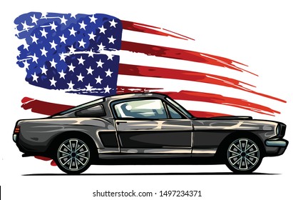 vector graphic design illustration of an American muscle car