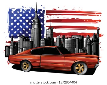 vector graphic design illustration of an American muscle car