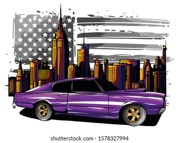 vector graphic design illustration of an American muscle car
