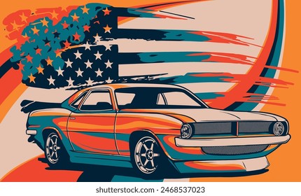 vector graphic design illustration of an American muscle car