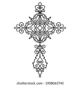 vector graphic design illustration of cross, icon, art tattoo sketch, logo, hand draw, use in print