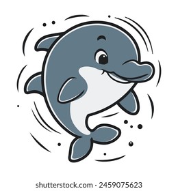 vector graphic design illustration of a happy looking dolphin for children's books and children's products