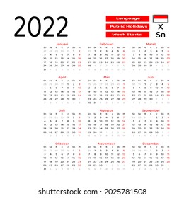 Vector graphic design illustration of Indonesia 2022 calendar. The week starts on Monday. Calendar color inspiration from the Indonesian flag.