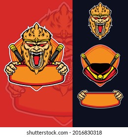 Vector graphic design illustration, monkey king e-sport logo that can be used for logo design, stickers, etc.