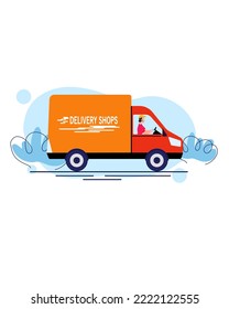 vector graphic design, illustration of online shops . package delivery courier