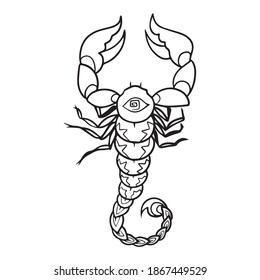 Vektorgrafik-Design-Illustration von Scharpion, Ikone, Kunst-Tattoo-Skizze, Logo, handgezeichnet, Verwendung in gedruckter Form