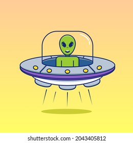vector graphic design illustration ufo with the alien inside