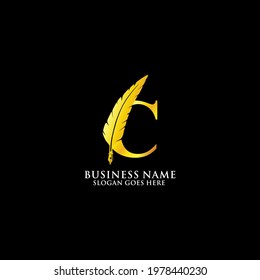 Vector graphic design of letter C and feather combination pen in gold color suitable for law firm  attorney initials