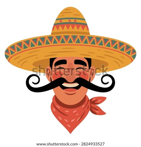 Vector graphic design of Mexican man face with moustache and Mexican hat ideal for culture celebration and heritage artwork