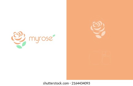 diseño gráfico vectorial, logotipo de rosa minimalista, proceso de formas geométricas 