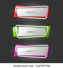 Vector graphic design neon light banner backgrounds in three different colors. Neon sign style banner