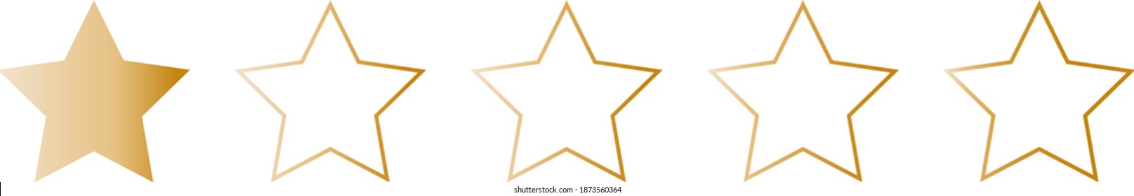 Vector graphic design one star from five, four of them are empty, raiting review for customer feedback. Gold metallic gradient. Banner, background for website, online shop