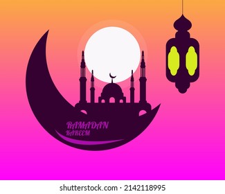 Vector Graphic Design of Ramadan Kareem With Purple Color Scheme. Beautiful and Simple. Suitable to Use for Ramadan Content, Background and etc.
