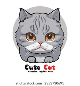 Vector graphic design of Scottish Fold cat for logo, icon, design, poster, flyer and advertisement.