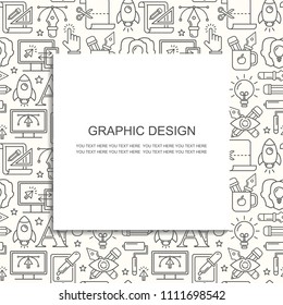 Vector graphic design seamless pattern with grey linear icons. Line style designer background with place for text.