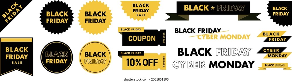 Diseño gráfico vectorial conjunto de viernes negro, venta de lunes cibernético