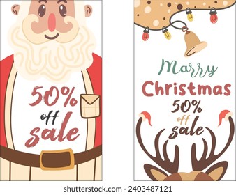 Vector Graphic of Design Stories Template with Christmas theme with reindeer and Santa Claus. Suitable for use as product promotional media. Fully editable.