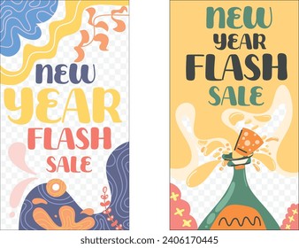 Vector Graphic of Design Stories template with new year party and modern fluid theme. Suitable for use as product promotional media. Fully editable.