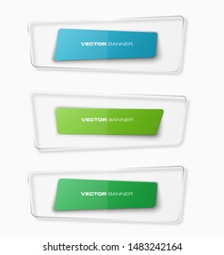 Vector graphic design transparent banner backgrounds in three different colors. Paper origami style. Abstract glass banner