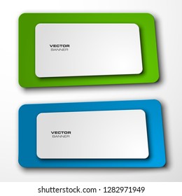 Vector graphic design two rounded banner backgrounds in different colors. Paper flat banner origami style. Abstract pointer banner
