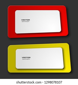 Vector graphic design two rounded banner backgrounds in different colors. Paper flat banner origami style. Abstract pointer banner