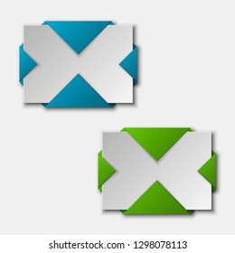 Vector graphic design two rounded banner backgrounds in different colors. Paper flat banner origami style. Abstract pointer banner