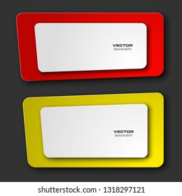 Vector graphic design two rounded banner backgrounds in different colors. Paper flat banner origami style. Abstract pointer banner