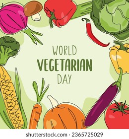 vector graphic design of world vegetarian day on october 1st. continuous one line drawing style. vector illustration.