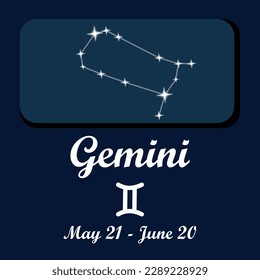 Vector graphic design for the zodiac sign for Gemini the twins. The ruling planet of Gemini is Mercury. Gemini is known for being social, curious, adaptable, and having a dual nature.