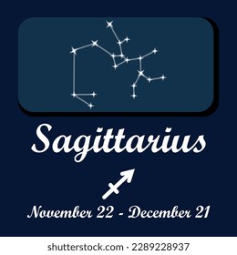 Vector graphic design for the zodiac sign for Sagittarius the archer. Ruling planet: Jupiter. Sagittarius traits: optimistic, adventurous, curious,  honest, philosophical, loves travel and learning.