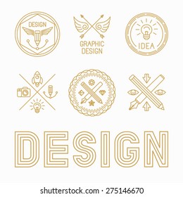 Vector graphic designer badges and logos in trendy linear style -set of  icons and signs 