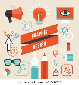 Vector Graphic Designer - Concept In Fla Style - Icons And Signs