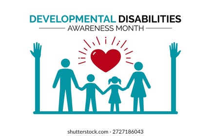 Um gráfico vetorial do mês de conscientização das Deficiências do Desenvolvimento é observado todos os anos em março. Conceito de férias. Design para banner, cartões, impressões, mídias sociais, cartaz, folheto e modelo de design de fundo.