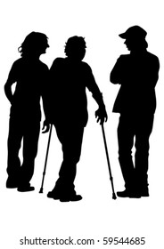 Hombre con discapacidad vectorial en un paseo. Silhouettes de personas
