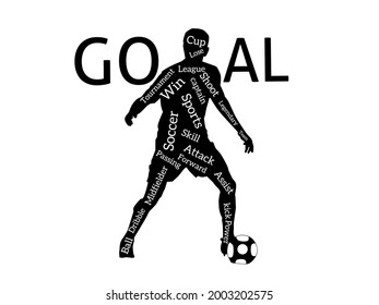 Vector graphic display of a shadow of a professional football player whose background is writing in a unique and creative way. These vector illustrations can be used for magazines, and poster.