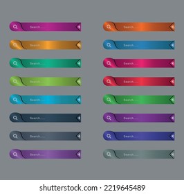 Conjunto multicolor del campo de la barra de búsqueda del sitio web. Barra de búsqueda para ui. Dirección de búsqueda e icono de la barra de navegación. Colección de plantillas de formulario de búsqueda para sitios web.