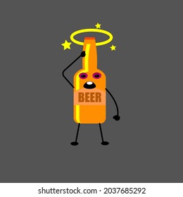 Vector Graphic Of Dizzy Bottle Beer Illustration, With Grey, Orang, Yellow, And Black Color Theme, Perfect To Use For Illustration, Article, etc