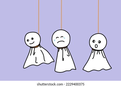 vector graphic of doll facial expression flat illustration - smile sad happy wonderful isolated object 