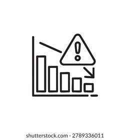 Vector graphic of a downward trend graph with a warning symbol indicating decline or risk, suitable for business or finance concepts
