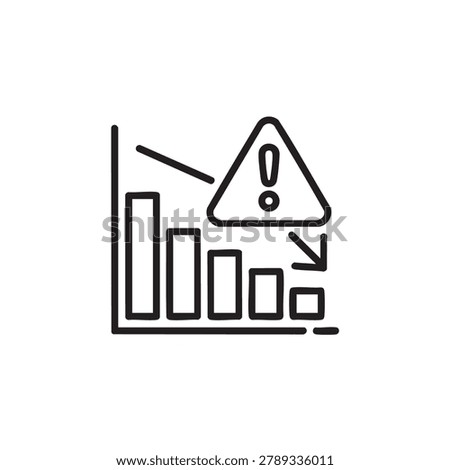 Vector graphic of a downward trend graph with a warning symbol indicating decline or risk, suitable for business or finance concepts