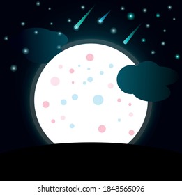 dibujo gráfico vectorial paisaje natural nubes de estrellas de luna