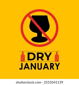 Vector graphic of Dry January, a challenge designed to encourage individuals to refrain from drinking alcohol during the entire month. Banner poster, flyer and background design template.