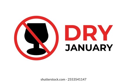 Vector graphic of Dry January, a challenge designed to encourage individuals to refrain from drinking alcohol during the entire month. Banner poster, flyer and background design template.